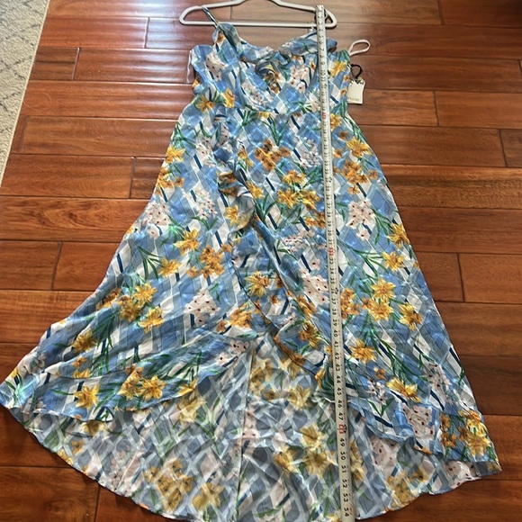 NWT KENSIE Womens Blue Ruffled Printed Spaghetti Strap V Neck Tea-Length 14 - Picture 9 of 10